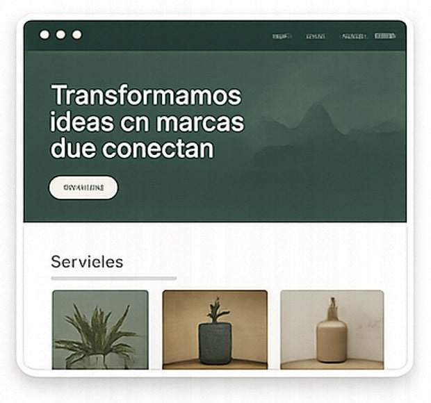 Interfaz de un sitio terminado con su sección principal y tarjetas de servicios