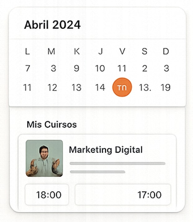 Calendario de reservas y listado de cursos integrados en la página